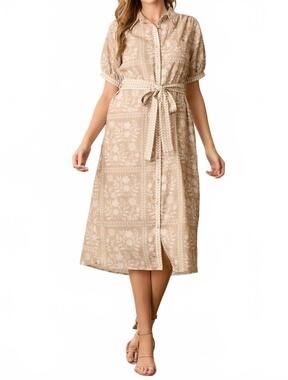 NEW WELLMADE amalia belted day dress in beige